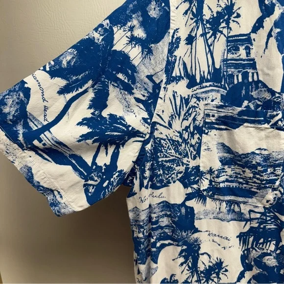 ALLSAINTS Relaxed fit Island Blue and White Graphic Men's short sleeve Shirt